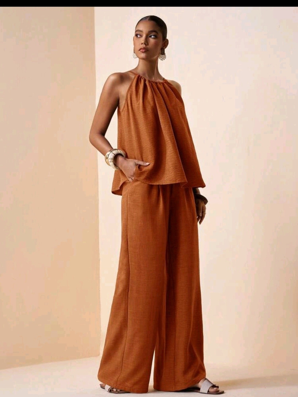 Womens Rust Wide-Leg 2 PCS  Set